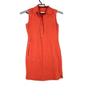 Womens Calvin Klein Orange Sleeveless Collared Dress Snap Front Closure Size S